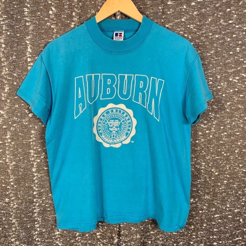 Vintage Auburn University Russell Athletic T-Shirt Light Blue Misses Large